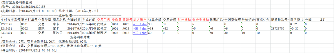 支付寶 業(yè)務(wù)明細(xì)賬單